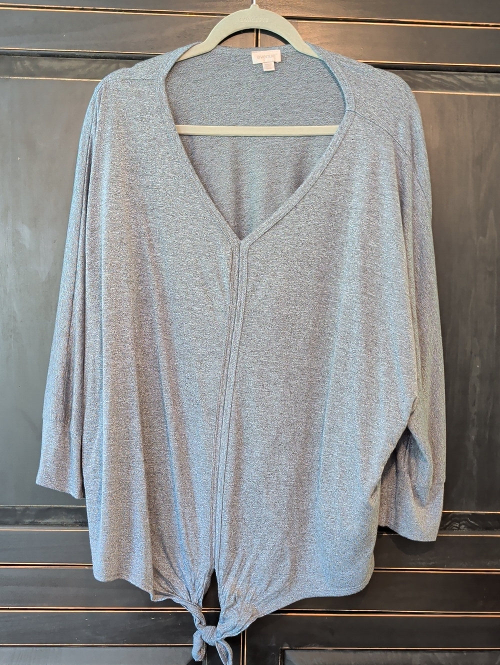Avenue Heathered Blue V-Neck Tie-Front Tunic